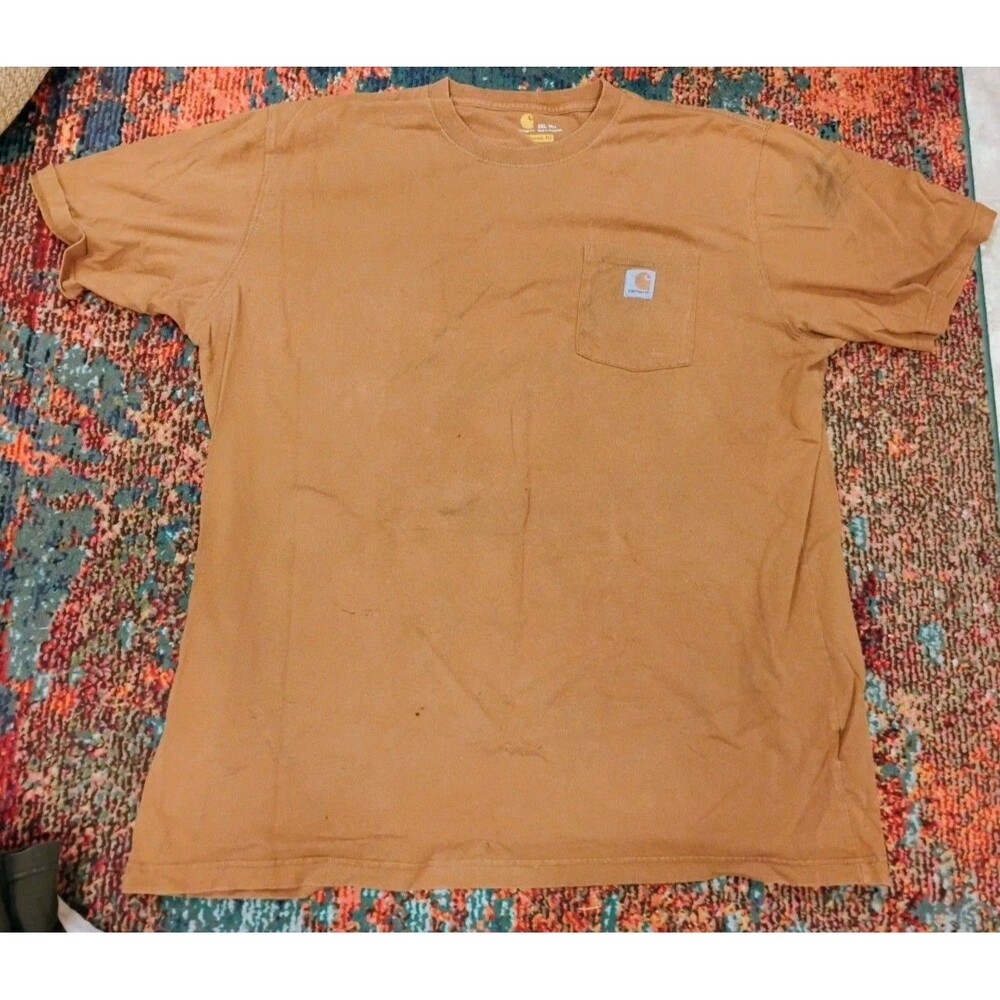 Carhartt K87 Mens 2XLT Tall Heavyweight Pocket Tee Distressed Holes Brown
